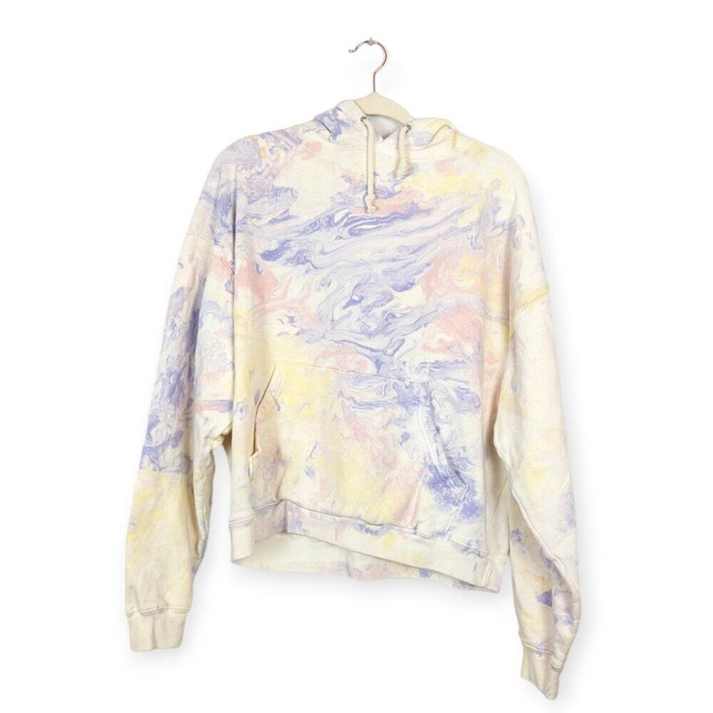 RE/DONE Oversized Lilac Yellow & Pink Marble Cotton Hoodie